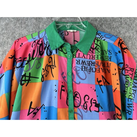 Jodifl Top Women's Small Colorful Artsy Designer 3/4 Sleeve Blouse Lightweight - Picture 2 of 9